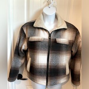 Flag & Anthem Plaid Sherpa Lined Long Sleeve Wool Blend Jacket, Size Medium